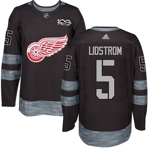 Herren Detroit Red Wings Eishockey Trikot Nicklas Lidstrom #5 Authentic Schwarz 1917-2017 100th Anniversary